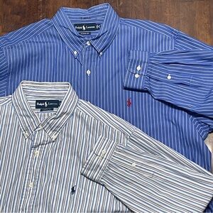 Polo Ralph Lauren 18 34/35 Blue White Classic Fit Dress Shirt Pony Logo Lot Of 2